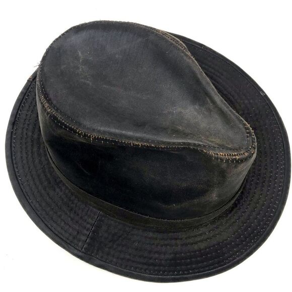 Outdoor Cap Dark Brown Waxed Indiana Jones Brimmed Fedora Hat - Picture 9 of 14